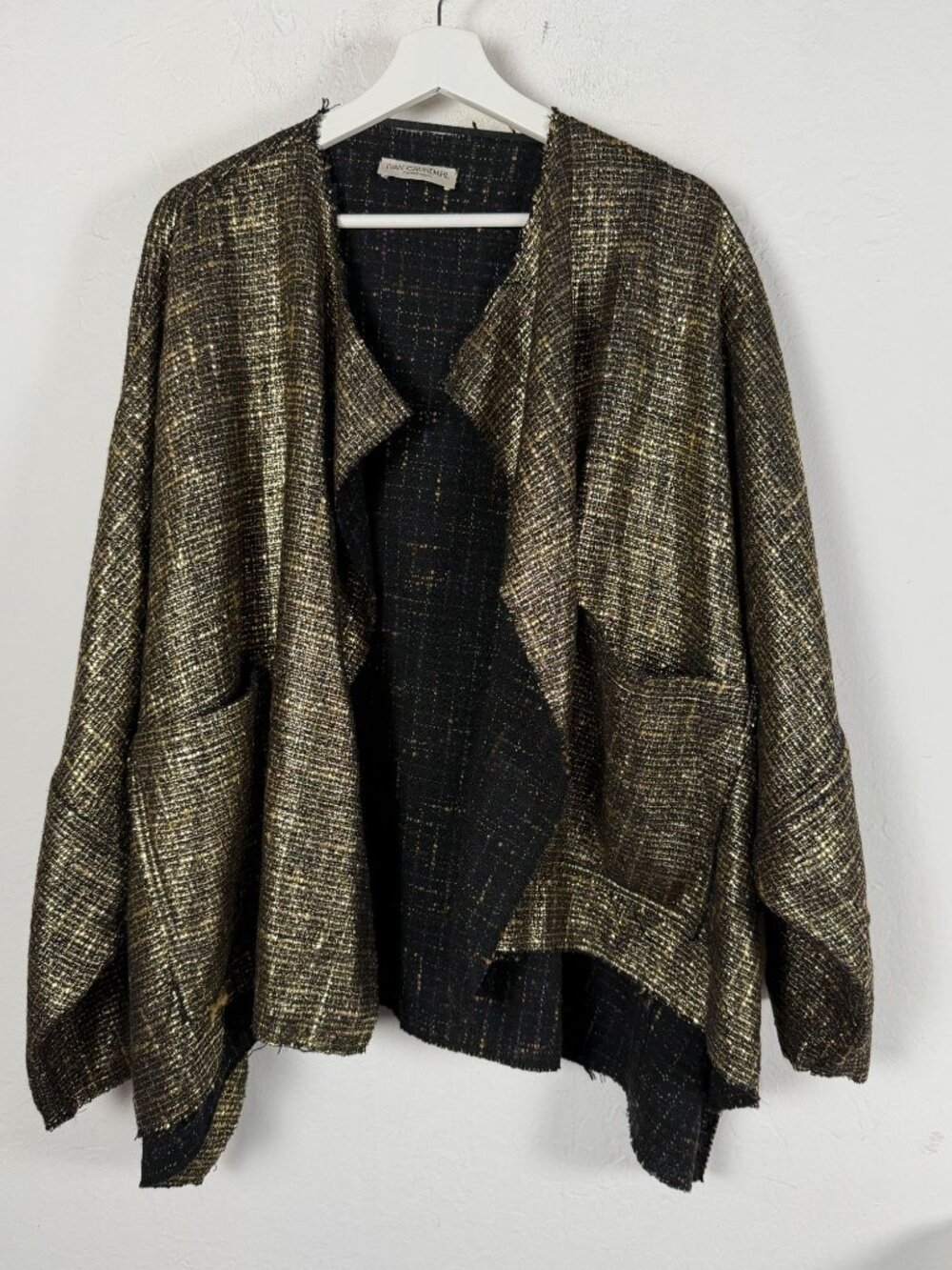 Ivan Grundahl Copenhagen Women's Metallic Gold Black Tweed Open Jacket Oversized